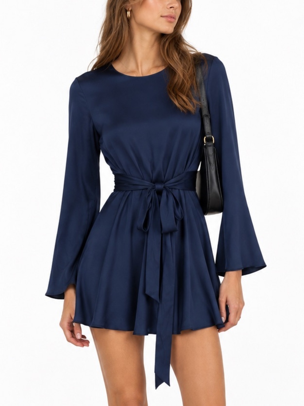 Bardo Collective Fiore Dress Silk Satin Navy Blue Skater Preppy Nautical Mini S